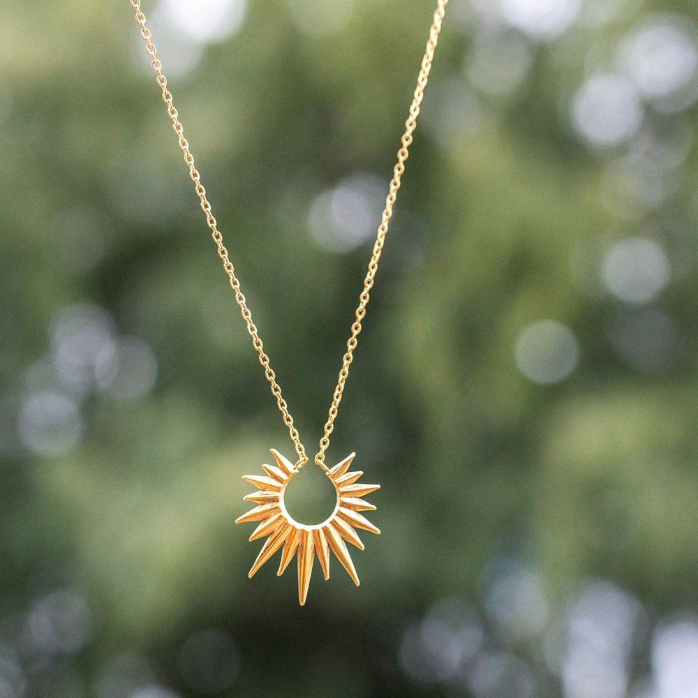 Unique Gold Necklace Waterproof Sunburst Necklace Sun Celestial Necklace